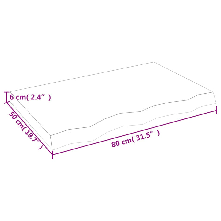 væghylde 80x50x(2-6) cm ubehandlet massivt egetræ