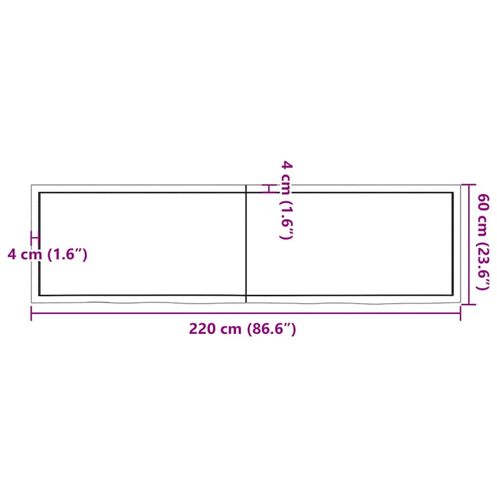 væghylde 220x60x(2-6) cm ubehandlet massivt egetræ