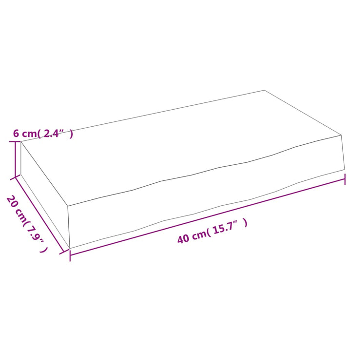 væghylde 40x20x6 cm behandlet massivt egetræ lysebrun