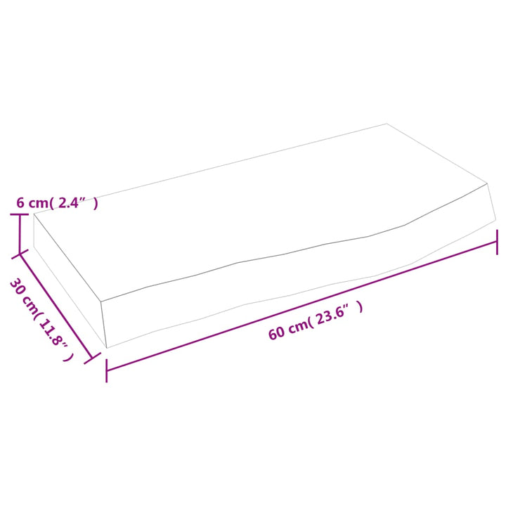 væghylde 60x30x(2-6) cm behandlet massivt egetræ lysebrun