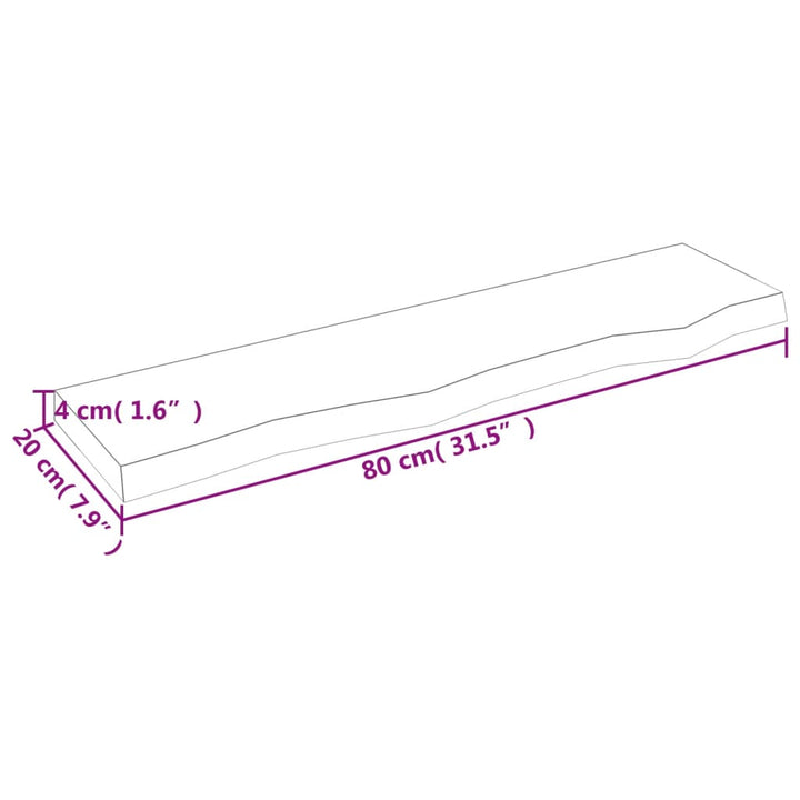 væghylde 80x20x4 cm behandlet massivt egetræ lysebrun
