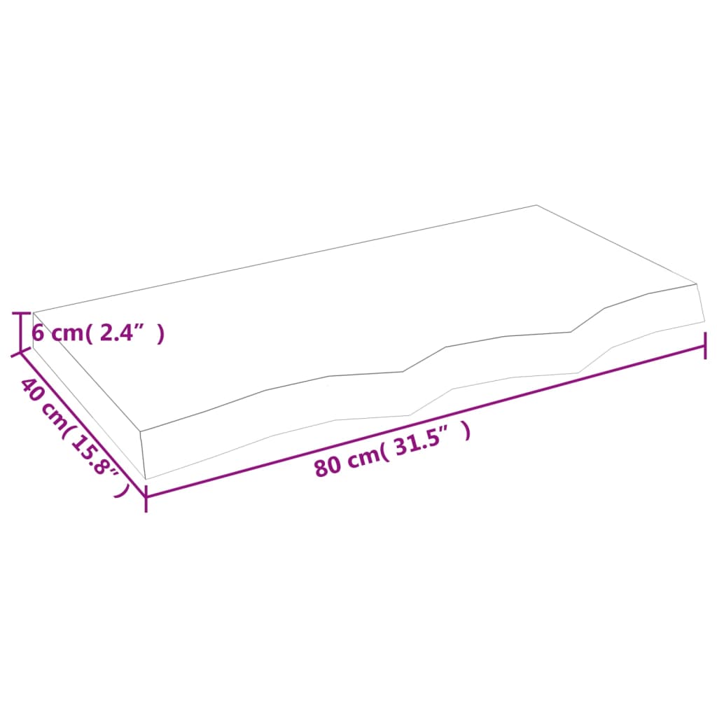 væghylde 80x40x(2-6) cm behandlet massivt egetræ lysebrun