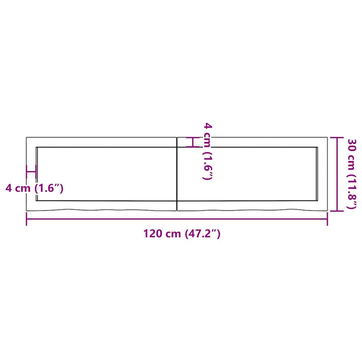 væghylde 120x30x(2-4) cm behandlet massivt egetræ lysebrun