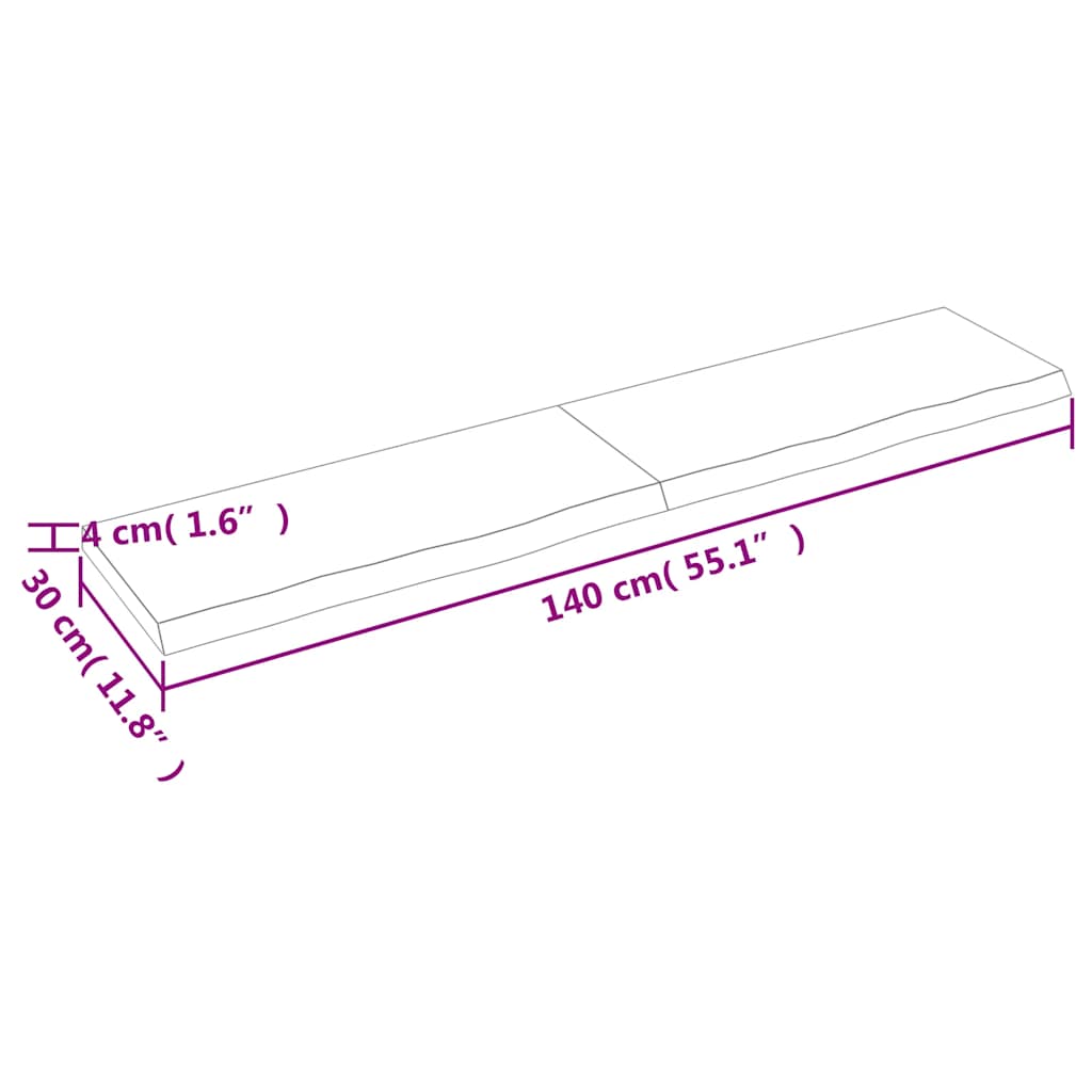 væghylde 140x30x(2-4) cm behandlet massivt egetræ lysebrun