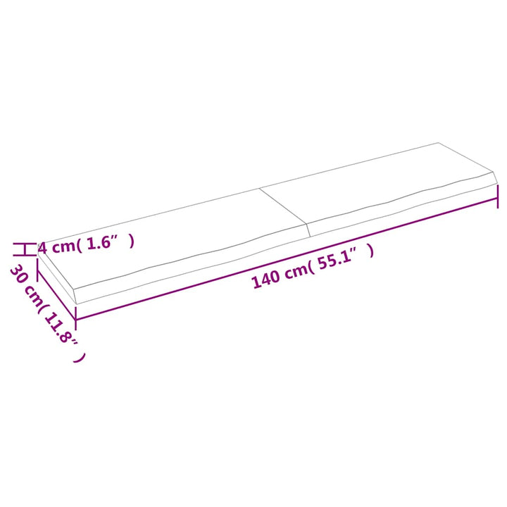 væghylde 140x30x(2-4) cm behandlet massivt egetræ lysebrun