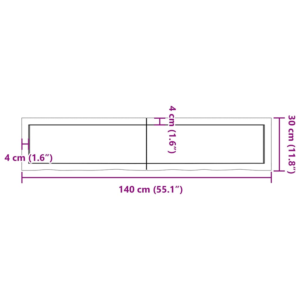 væghylde 140x30x(2-4) cm behandlet massivt egetræ lysebrun