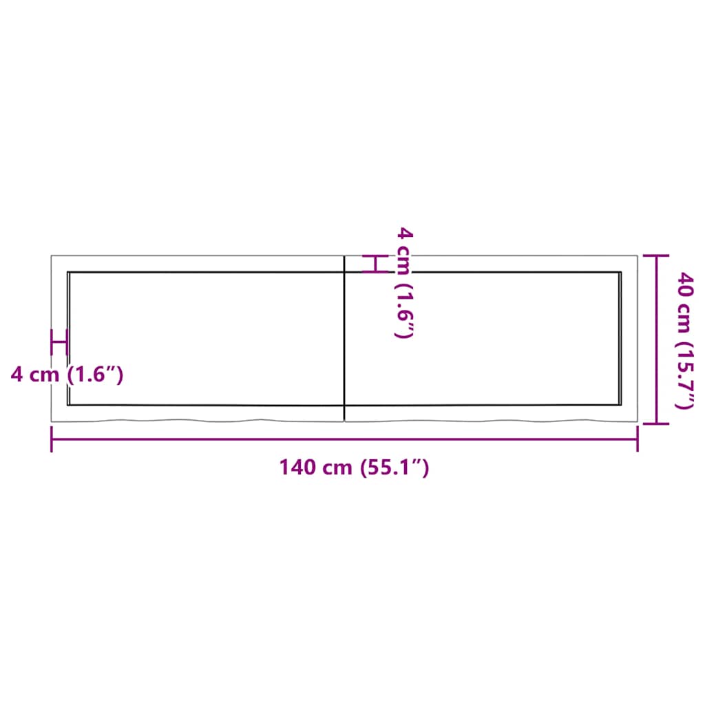 væghylde 140x50x(2-4) cm behandlet massivt egetræ lysebrun