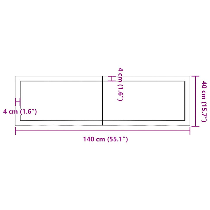 væghylde 140x50x(2-4) cm behandlet massivt egetræ lysebrun
