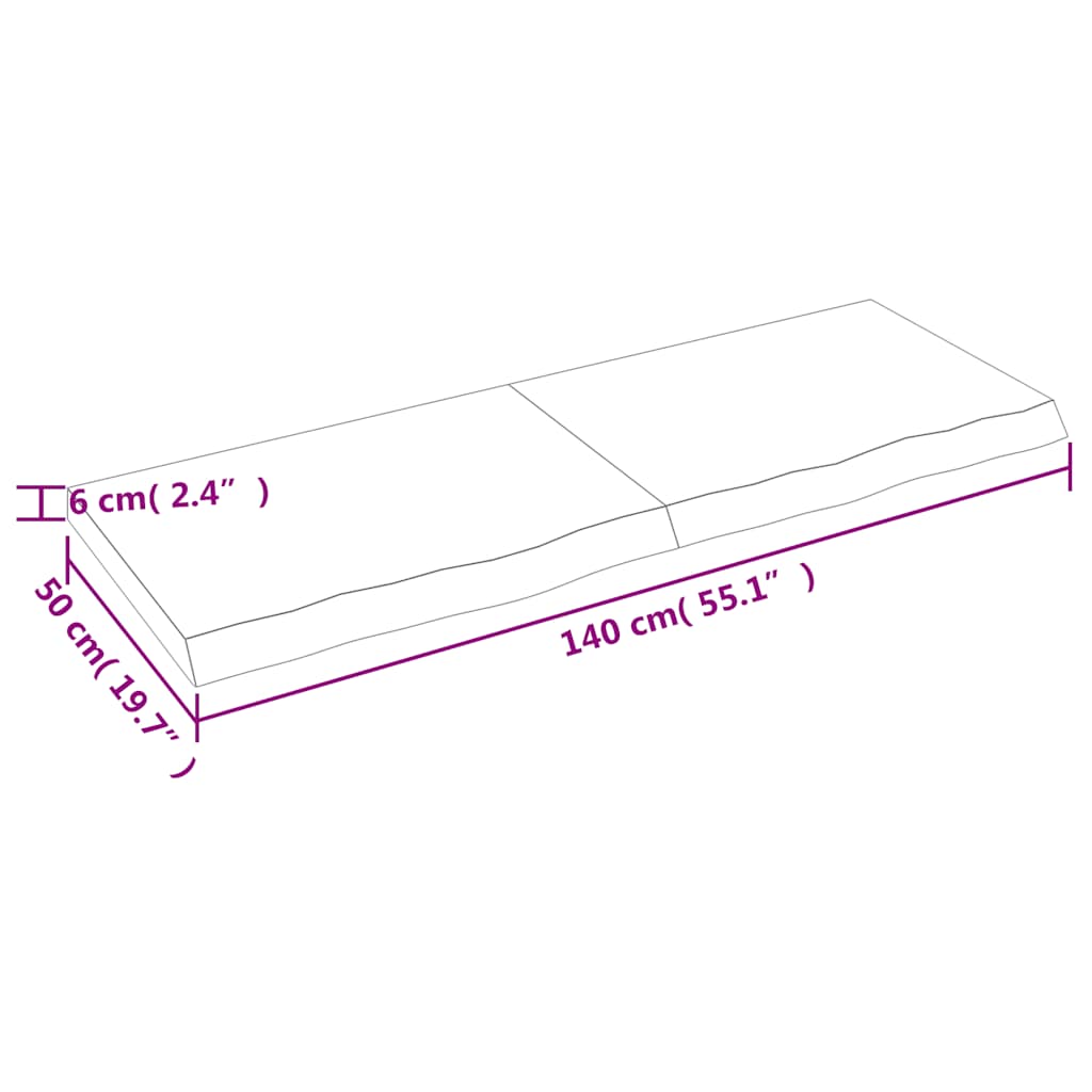 væghylde 140x50x(2-6) cm behandlet massivt egetræ lysebrun