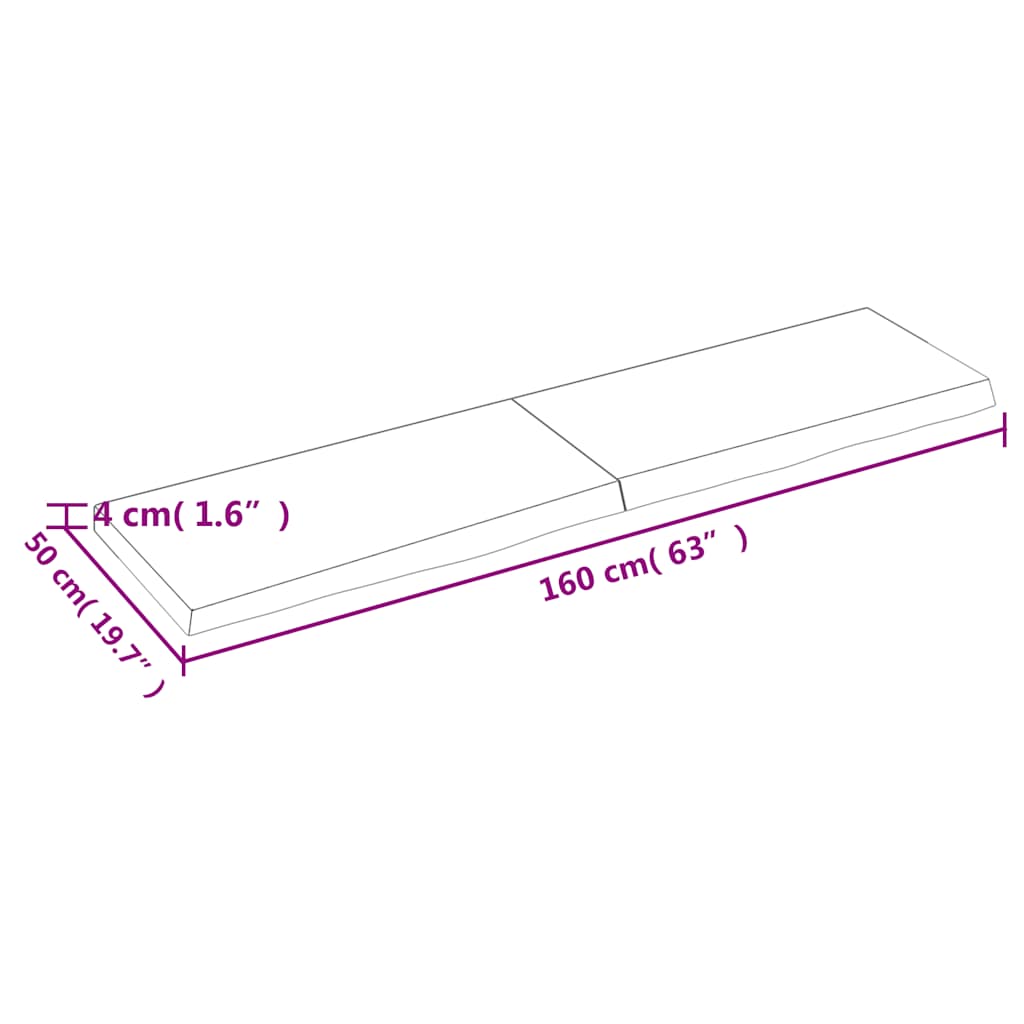 væghylde 160x50x(2-4) cm behandlet massivt egetræ lysebrun