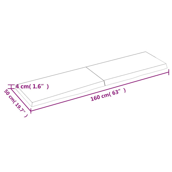 væghylde 160x50x(2-4) cm behandlet massivt egetræ lysebrun