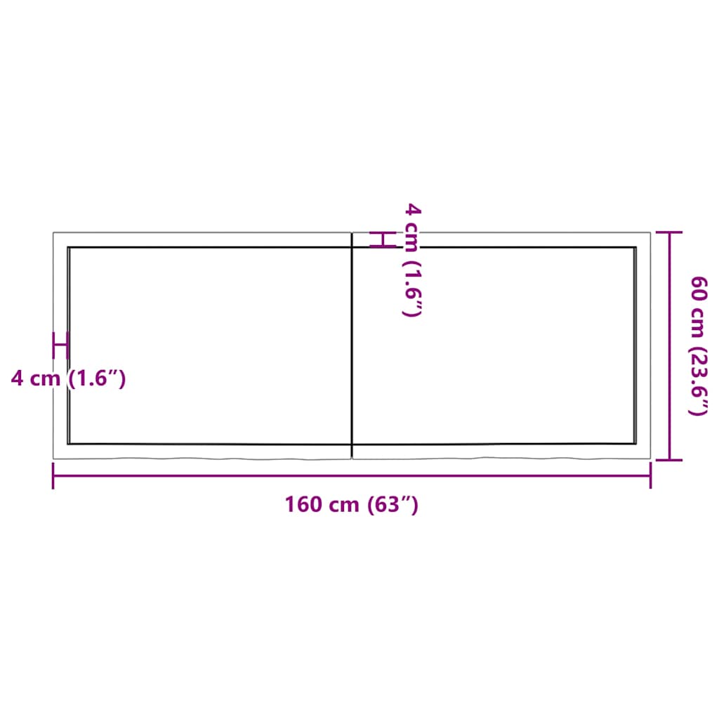 væghylde 160x60x(2-4) cm behandlet massivt egetræ lysebrun