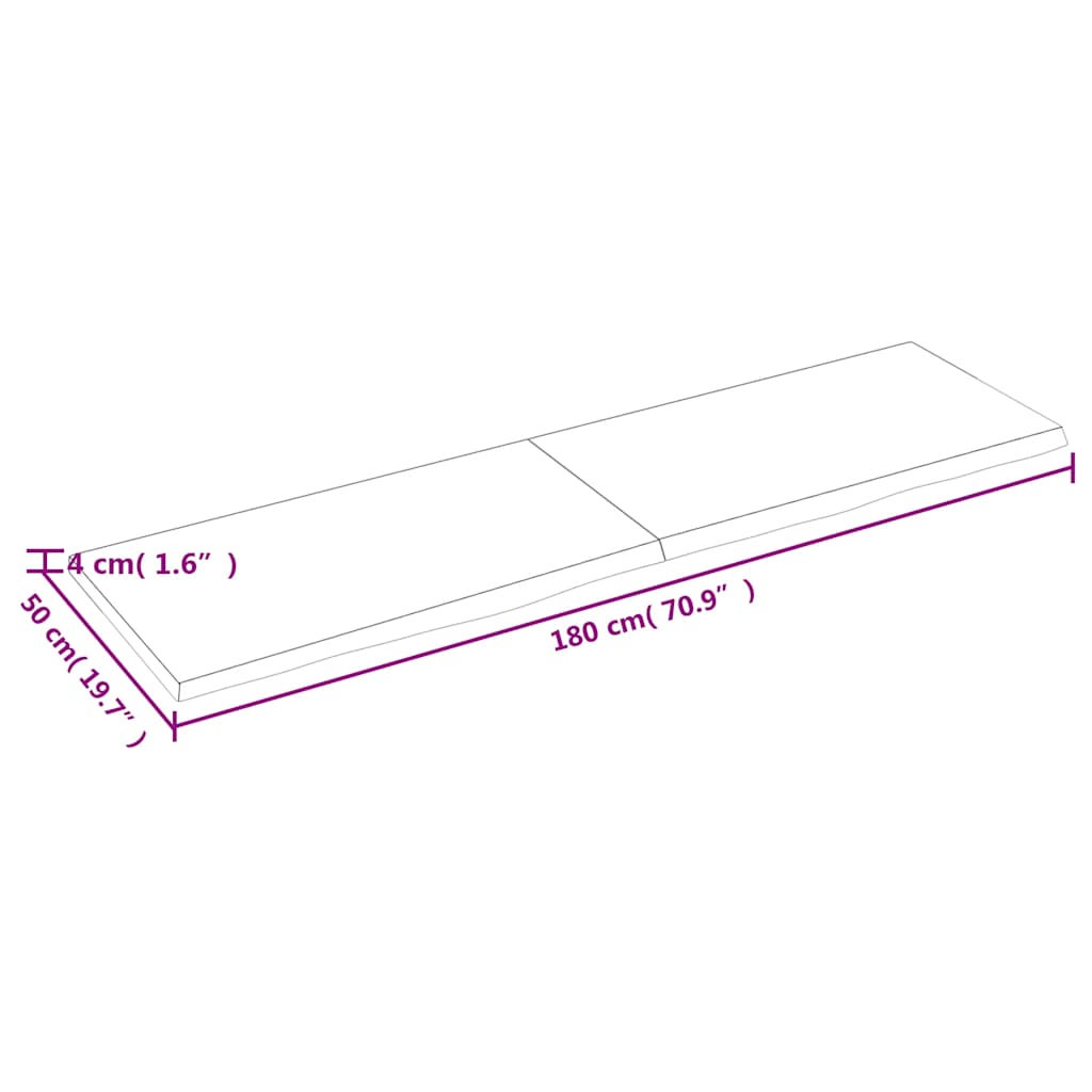 væghylde 180x50x(2-4) cm behandlet massivt egetræ lysebrun