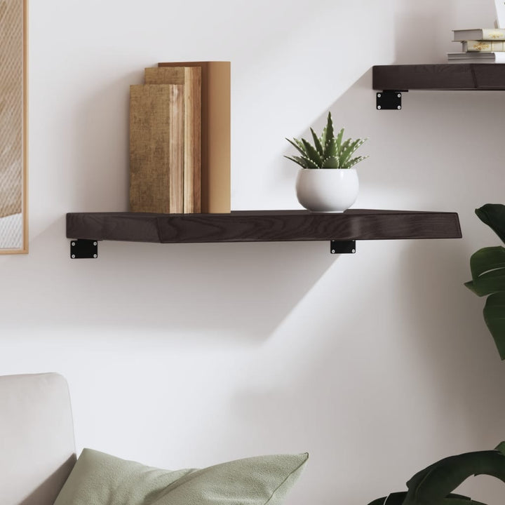 væghylde 60x40x(2-6) cm behandlet massivt egetræ mørkebrun