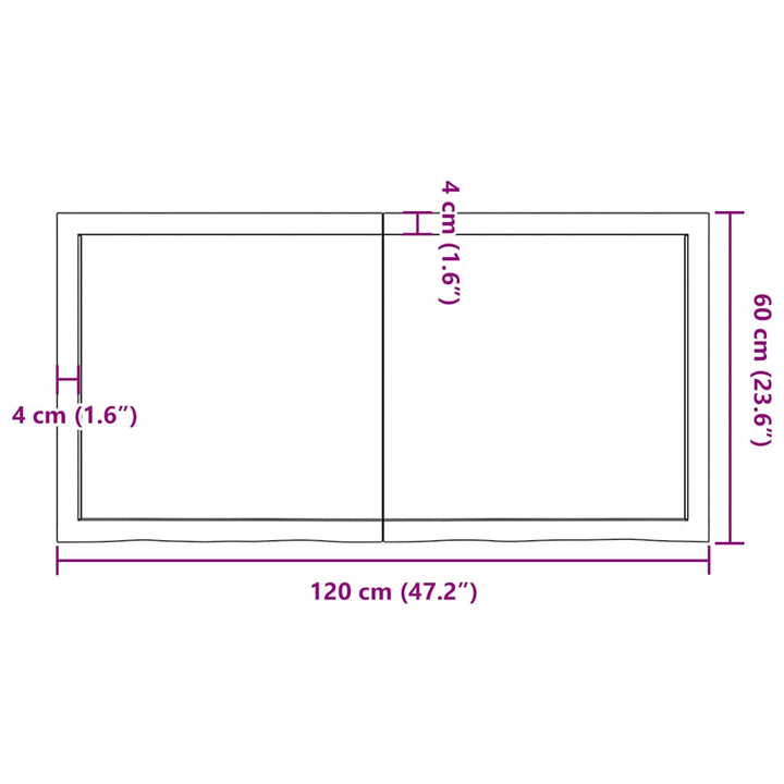 væghylde 120x60x(2-4) cm behandlet massivt egetræ mørkebrun