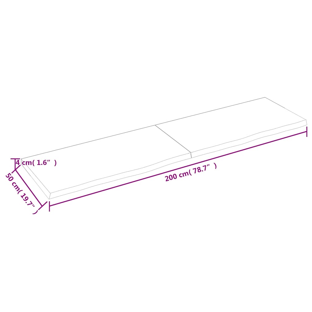 væghylde 200x50x(2-4) cm behandlet massivt egetræ mørkebrun