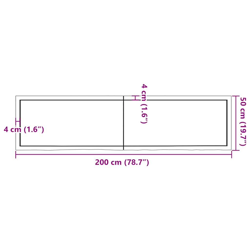 væghylde 200x50x(2-6) cm behandlet massivt egetræ mørkebrun