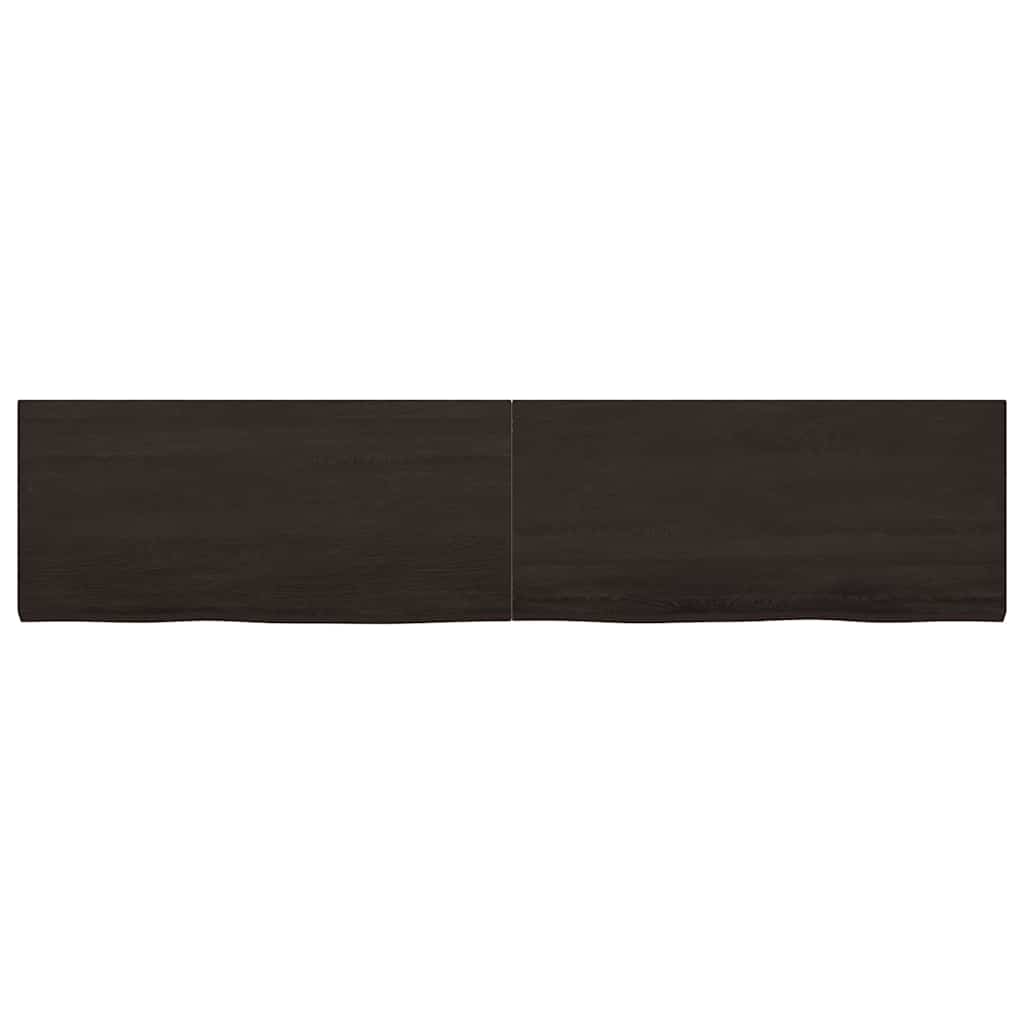 væghylde 220x50x(2-4) cm behandlet massivt egetræ mørkebrun