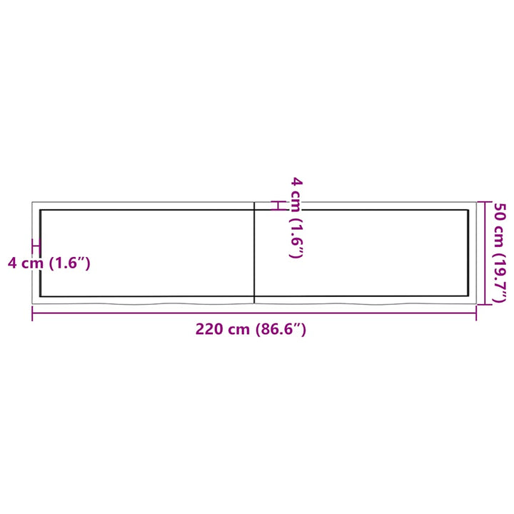 væghylde 220x50x(2-4) cm behandlet massivt egetræ mørkebrun