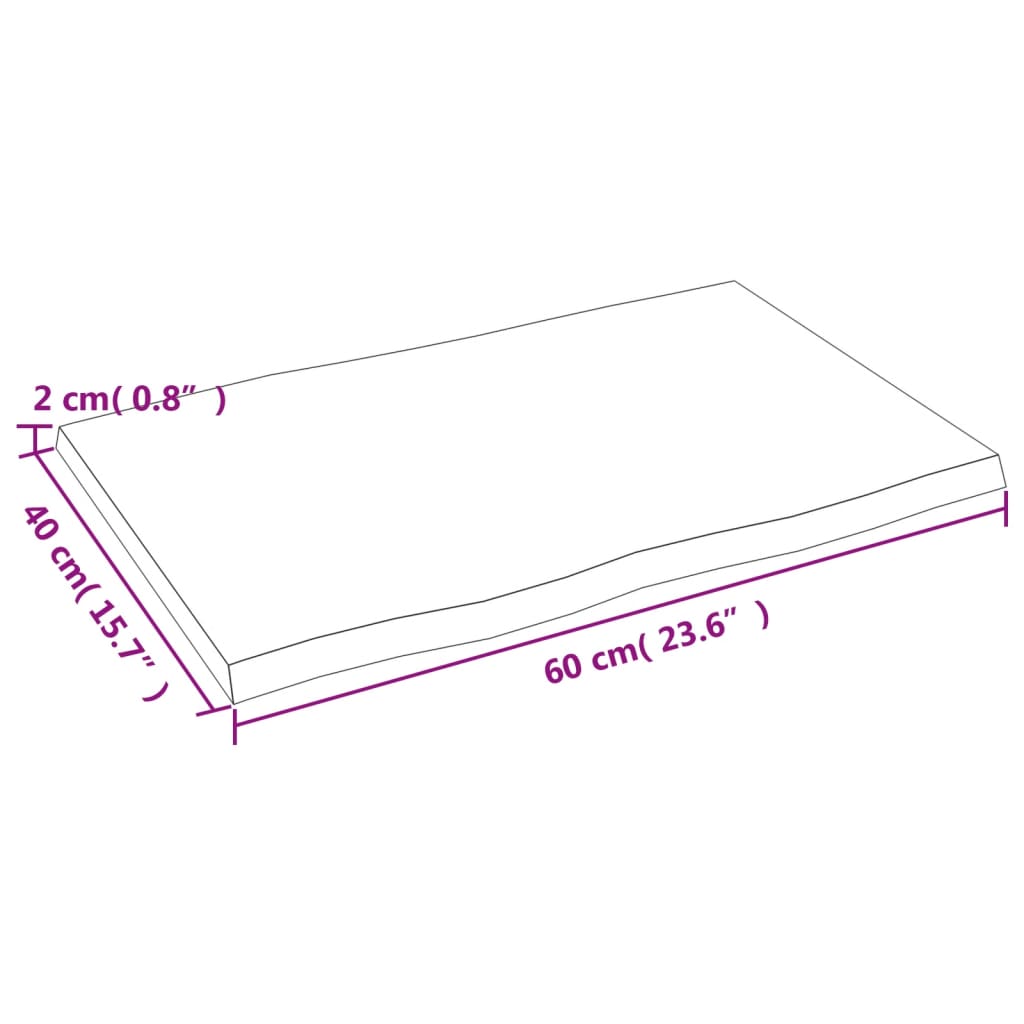 bordplade 60x40x2 cm naturlig kant ubehandlet massivt egetræ