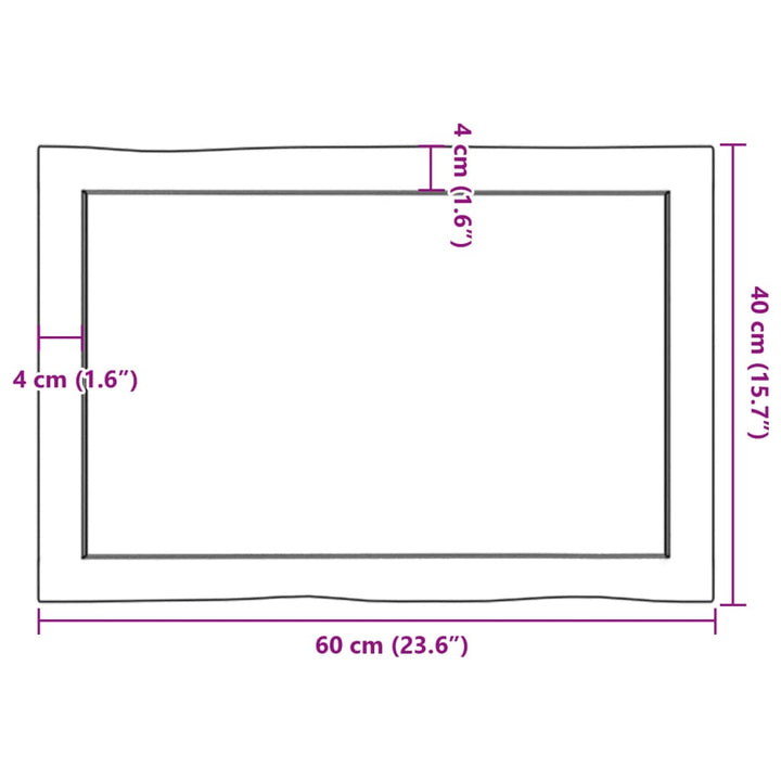 bordplade 60x40x(2-4)cm naturlig kant ubehandlet massivt træ