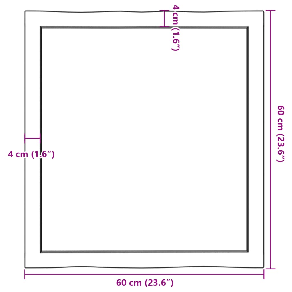bordplade 60x60x(2-6)cm naturlig kant ubehandlet massivt træ