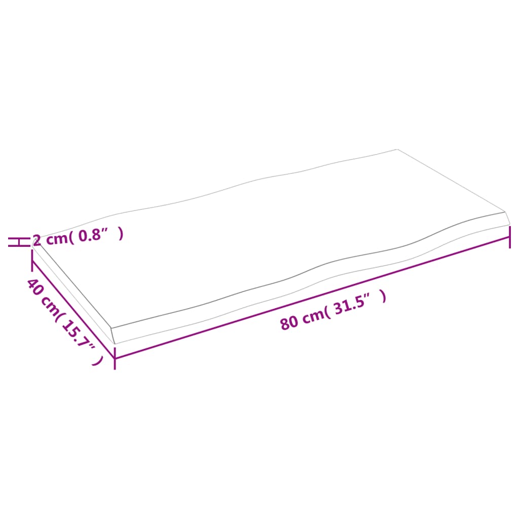bordplade 80x40x2 cm naturlig kant ubehandlet massivt egetræ