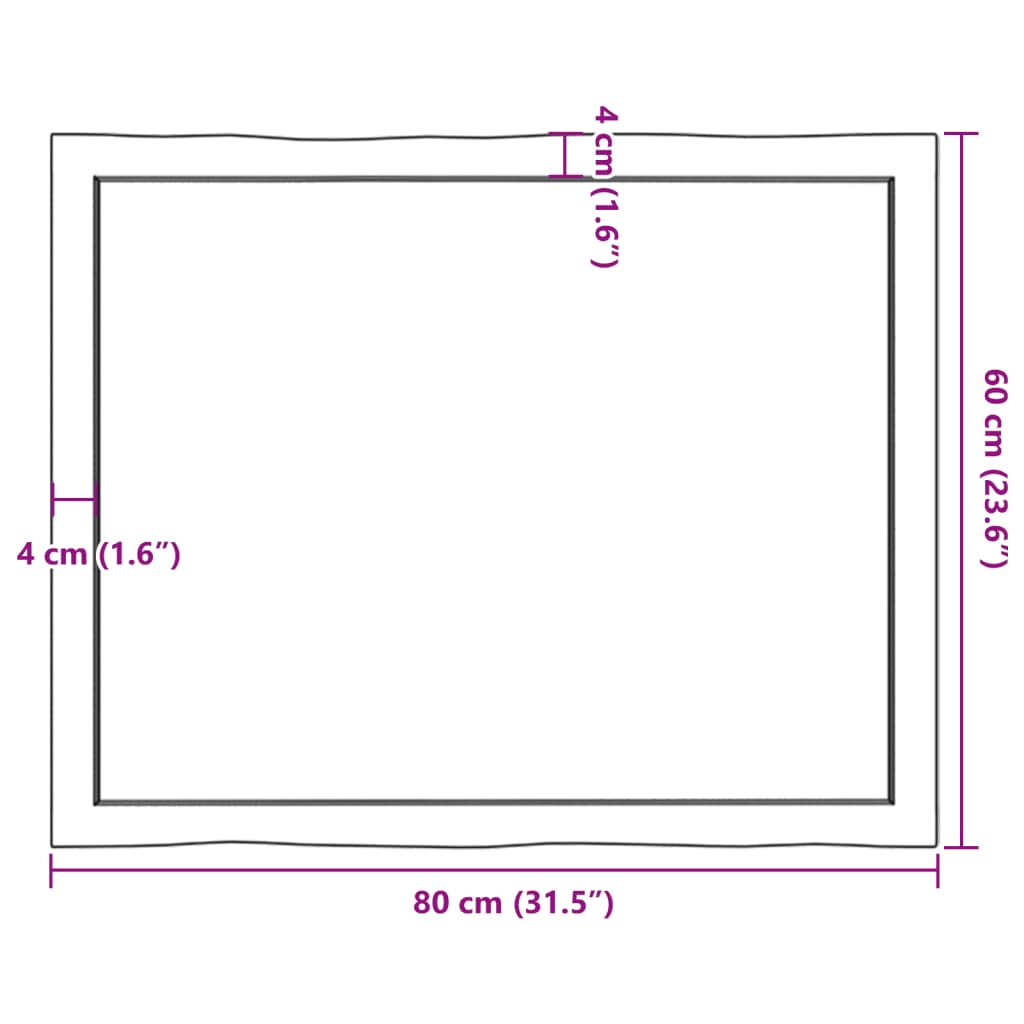 bordplade 80x60x(2-4)cm naturlig kant ubehandlet massivt træ