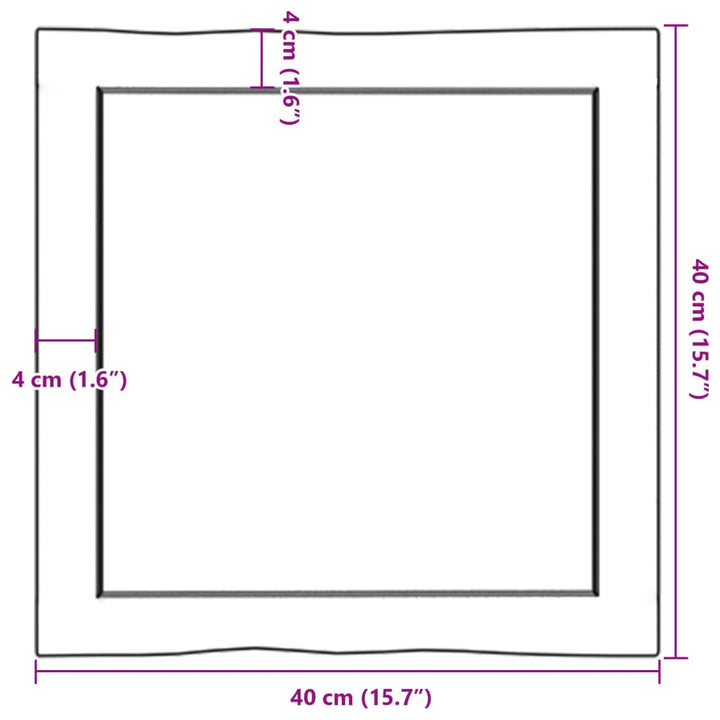 bordplade 40x40x(2-4) cm naturlig kant behandlet træ lysebrun