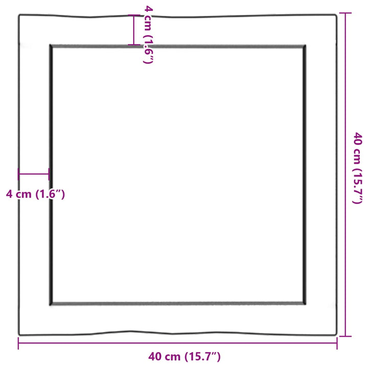 bordplade 40x40x(2-6) cm naturlig kant behandlet træ lysebrun