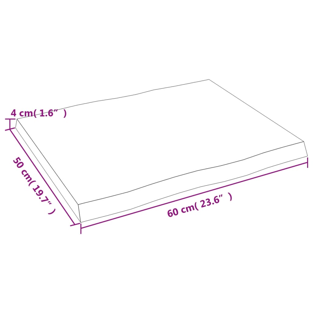 bordplade 60x50x(2-4) cm naturlig kant behandlet træ lysebrun