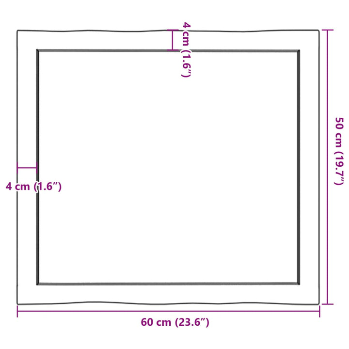bordplade 60x50x(2-4) cm naturlig kant behandlet træ lysebrun