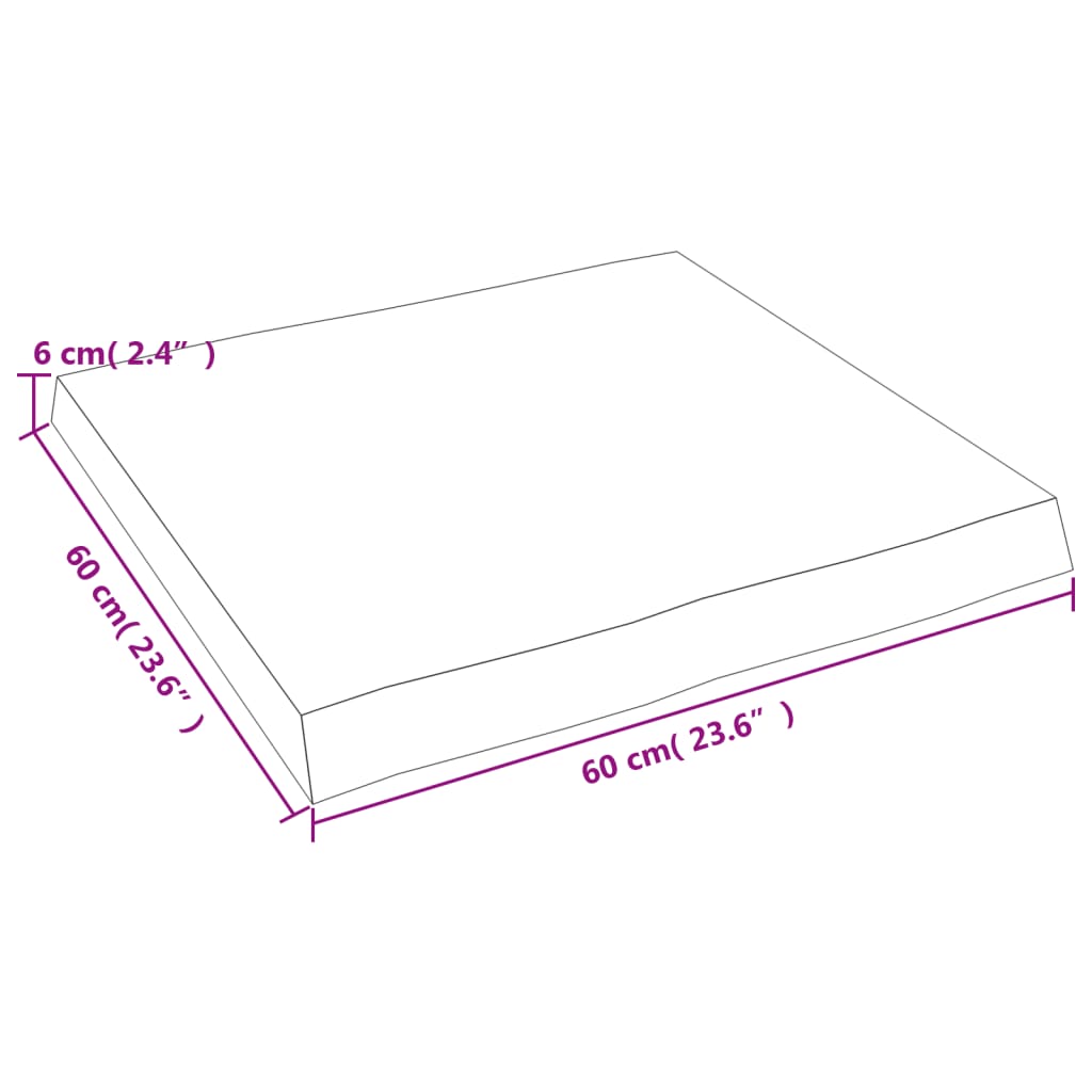 bordplade 60x60x(2-6) cm naturlig kant behandlet træ lysebrun
