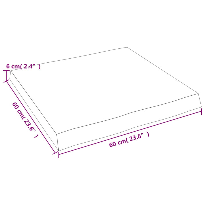 bordplade 60x60x(2-6) cm naturlig kant behandlet træ lysebrun