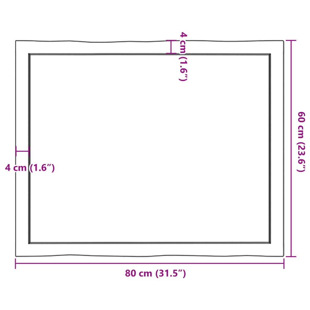 bordplade 80x60x(2-4) cm naturlig kant behandlet træ lysebrun
