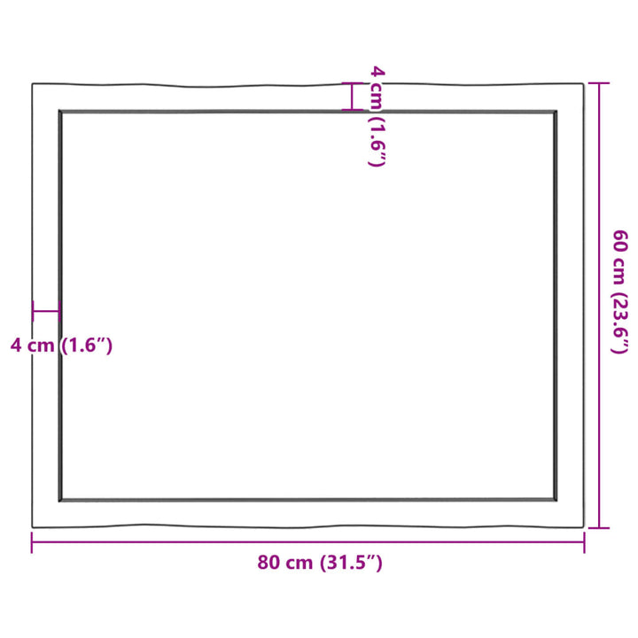 bordplade 80x60x(2-4) cm naturlig kant behandlet træ lysebrun
