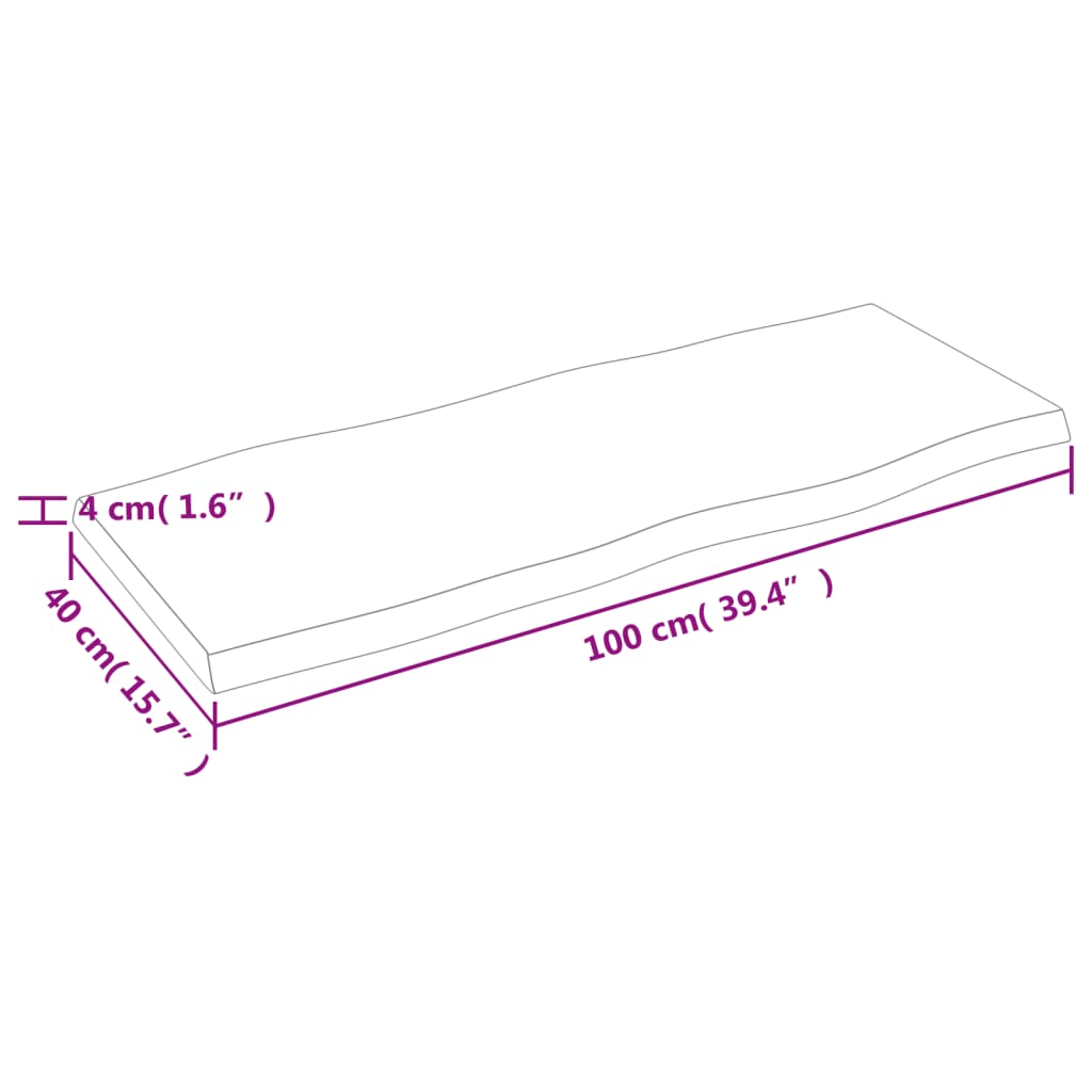 bordplade 100x40x(2-4) cm naturlig kant behandlet træ lysebrun
