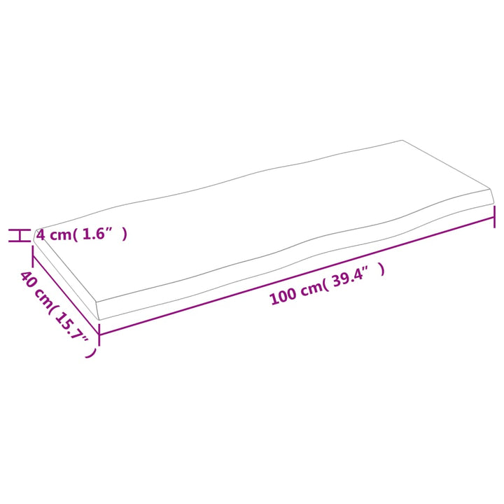 bordplade 100x40x(2-4) cm naturlig kant behandlet træ lysebrun