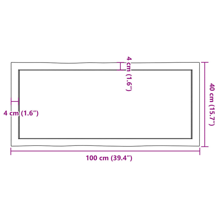 bordplade 100x40x(2-6) cm naturlig kant behandlet træ lysebrun