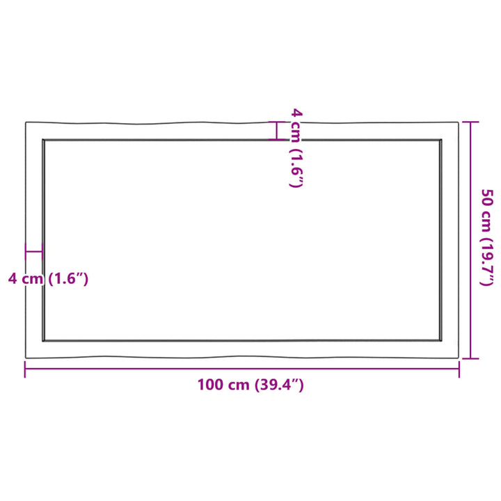 bordplade 100x50x(2-6) cm naturlig kant behandlet træ lysebrun