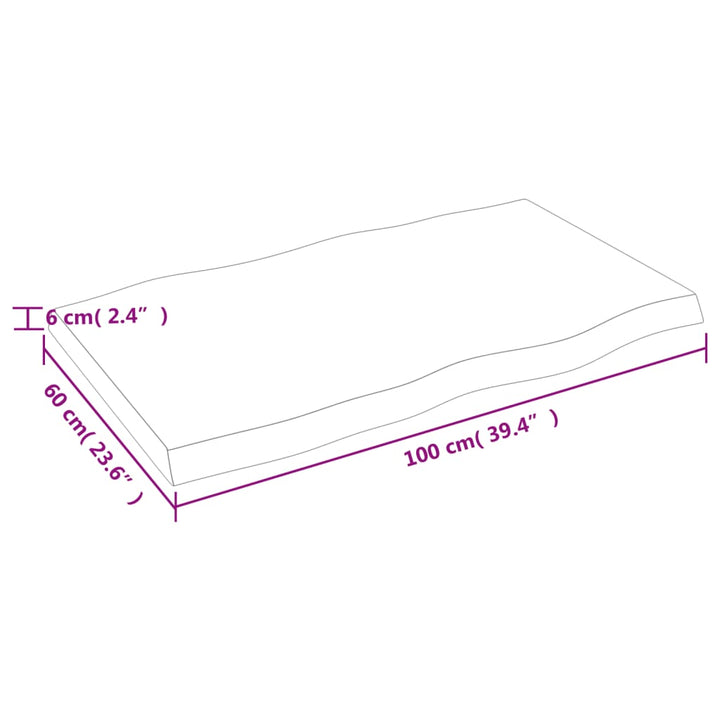 bordplade 100x60x(2-6) cm naturlig kant behandlet træ lysebrun