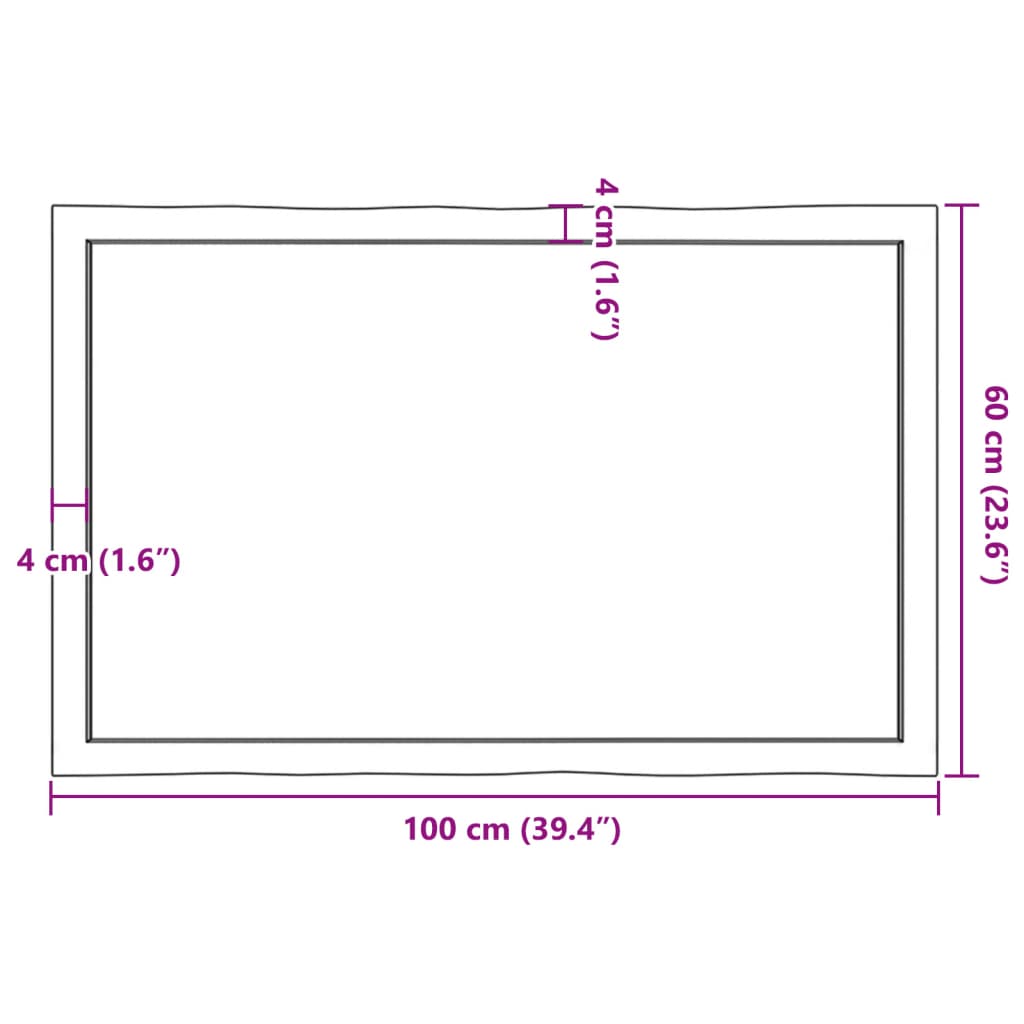 bordplade 100x60x(2-6) cm naturlig kant behandlet træ lysebrun