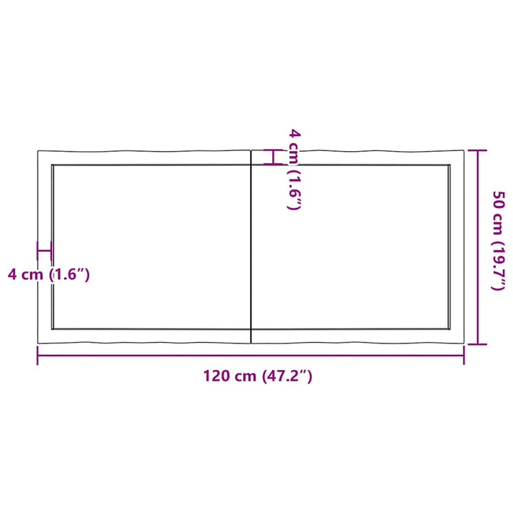 bordplade 120x50x(2-6) cm naturlig kant behandlet træ lysebrun