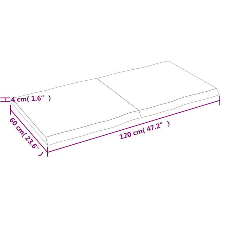 bordplade 120x60x(2-4) cm naturlig kant behandlet træ lysebrun
