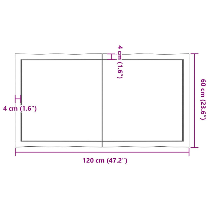 bordplade 120x60x(2-4) cm naturlig kant behandlet træ lysebrun