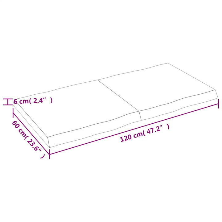 bordplade 120x60x(2-6) cm naturlig kant behandlet træ lysebrun