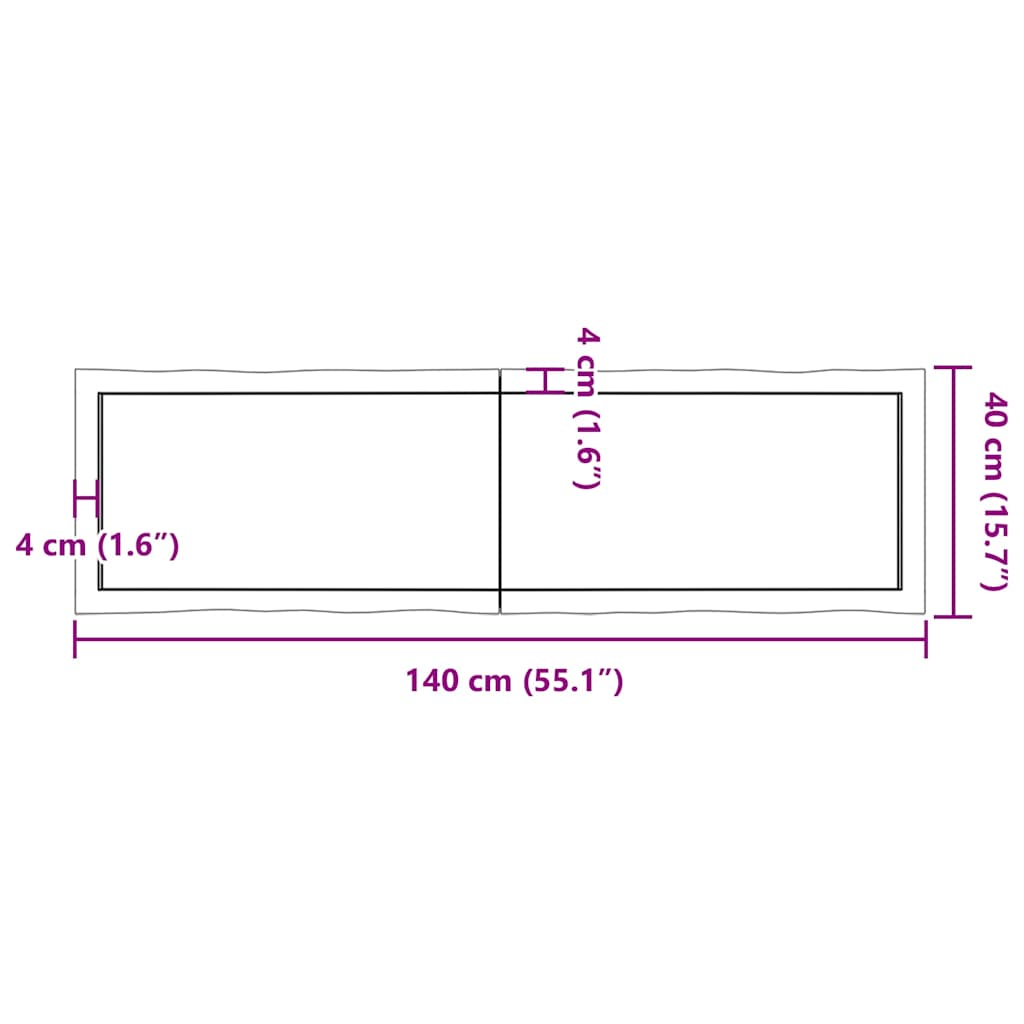 bordplade 140x40x(2-4) cm naturlig kant behandlet træ lysebrun