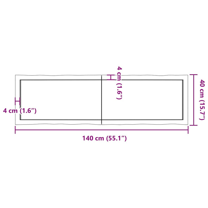bordplade 140x40x(2-4) cm naturlig kant behandlet træ lysebrun