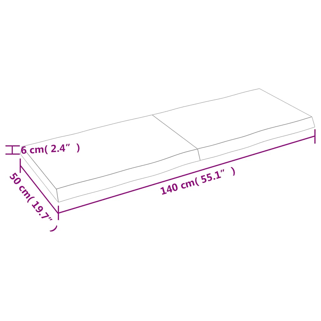 bordplade 140x50x(2-6) cm naturlig kant behandlet træ lysebrun