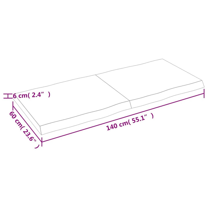 bordplade 140x60x(2-6) cm naturlig kant behandlet træ lysebrun